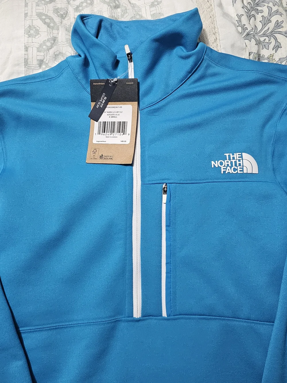 NWT XS North Face Men's 1/4 Zip Fleece Pullover Acoustic Blue -could fit Women M